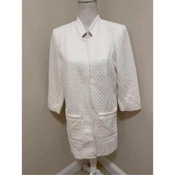 Roz & Ali white quilted look open front long jacket blazer lined Size L - Picture 1 of 6